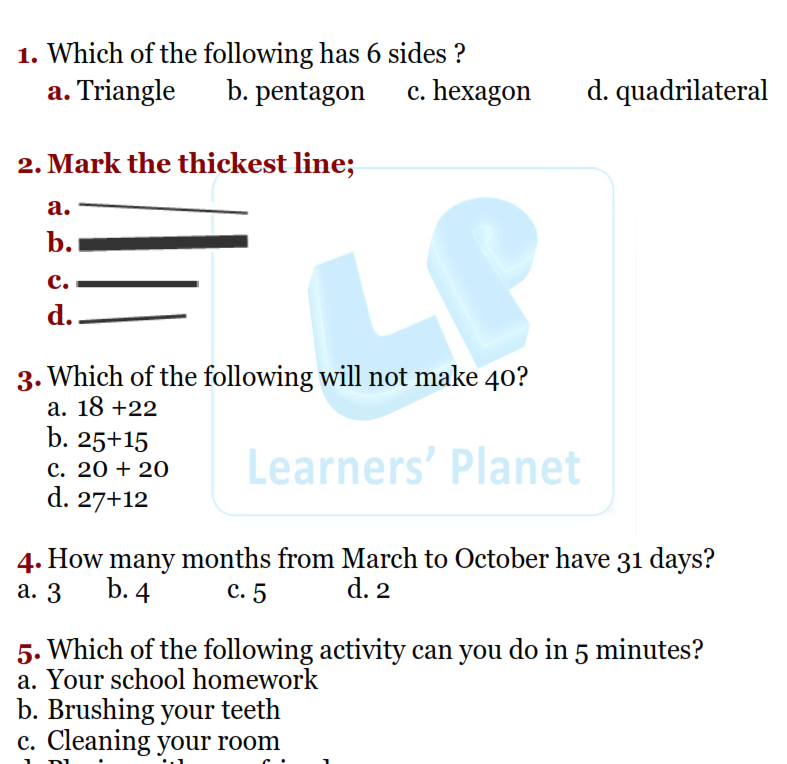 Printable mental maths class 1 worksheets